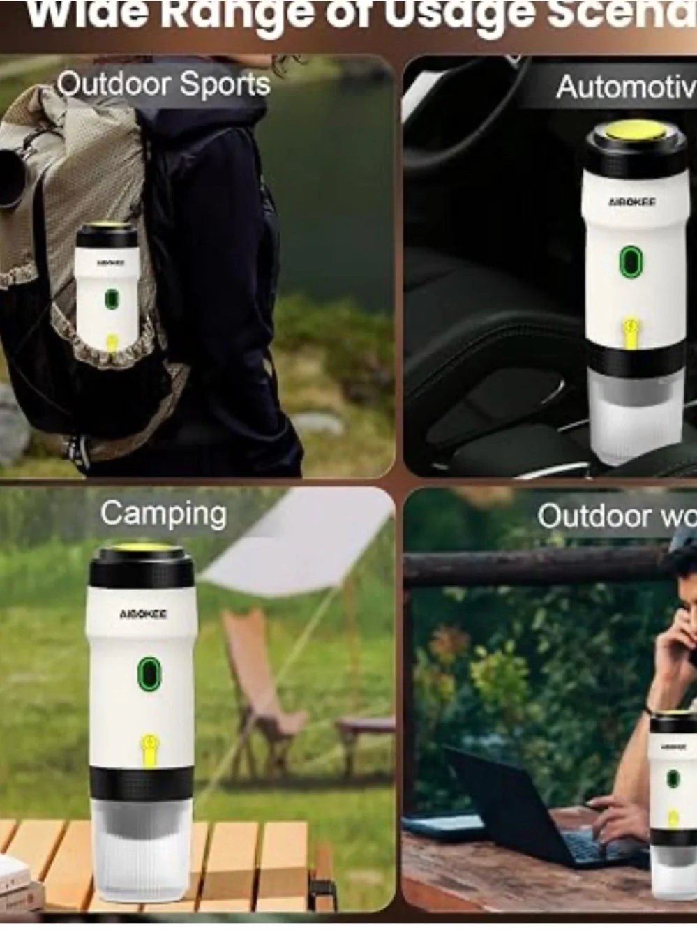 Aibokee White Portable Coffee Grinder with Black Accents
